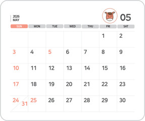 2026 May Calendar Illustration / 2026년 5월 달력 일러스트