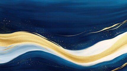 Abstract wave pattern with gold accents on a deep blue background