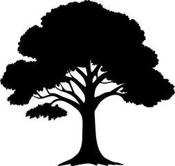 Minimal tree vector silhouette isolated on transparent background