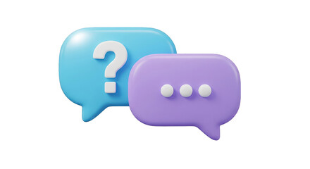 Two Speech Bubbles Representing Question and Answer for Communication isolated on transparent background.Business and Social Media Interactions on a Clean White Backdrop.
