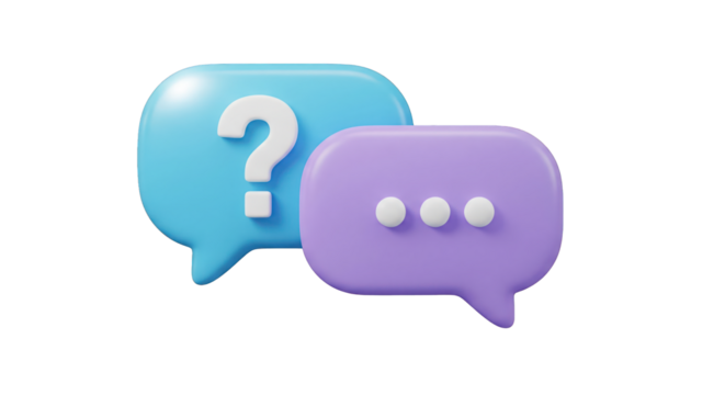 Two Speech Bubbles Representing Question and Answer for Communication isolated on transparent background.Business and Social Media Interactions on a Clean White Backdrop.