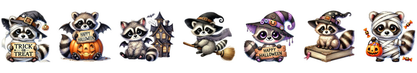 Raccoon Halloween themes isolated transparent background.