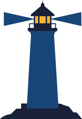 Beautiful blue lighthouse shining brightly with glowing light, perfect for nautical themes, travel posters, and coastal designs with a fresh, modern feel