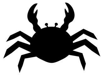 Bold Silhouette of a Crab with Raised Claws against White Backdrop