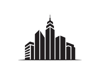 Fototapeta premium Urban High Rise Office Buildings Icon Business district skyscraper silhouettes showing tall rectangular structures, vector illustration eps 10. 