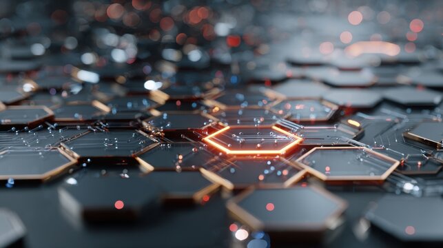 glowing hexagons futuristic circuit board