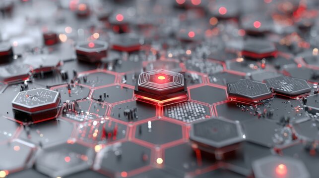 glowing red hexagon technology network