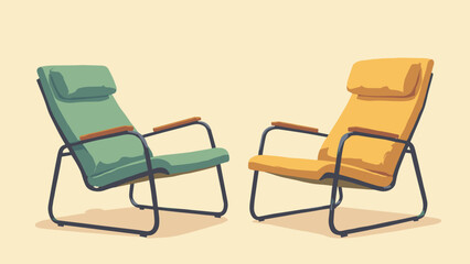 Retro lounge chairs — pair of tubular-frame lounge chairs on terrazzo, avocado green & mustard