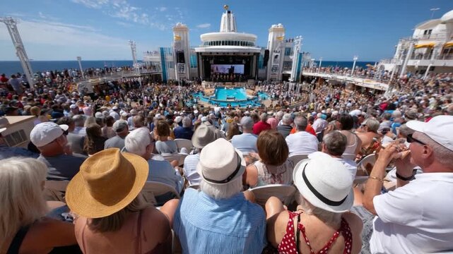 Open-Air Entertainment: Capturing a vibrant scene of audience enjoying a performance on a cruise ship.