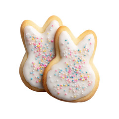 Two Simple Bunny-Shaped Buttercookies on Transparent Background