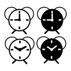 Alarm Clock Icon Set Vector in Line and Solid Style. Wake Up and Reminder Symbol Collection