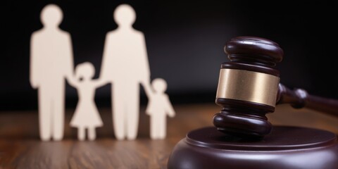 Family paper cutouts and a legal gavel representing justice