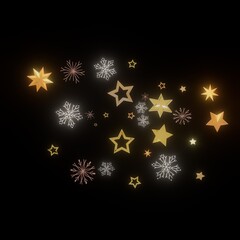 Festive background with gold stars and snowflakes. Perfect for Christmas, New Year, winter holidays.
