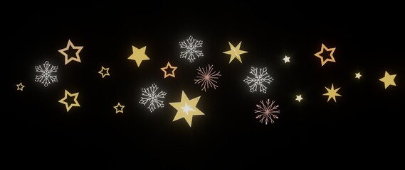 Festive winter background with golden stars and snowflakes. Perfect for Christmas cards, websites, and more!