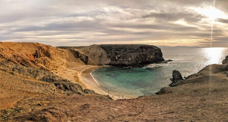 Scenic View of Papagayo Beach at Sunset, Lanzarote, Spain