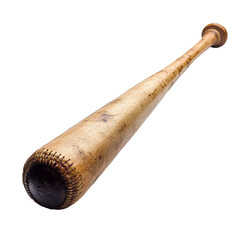 Old wooden baseball bat with textured grip isolated on transparent background