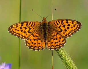 Fototapeta premium Close-up of an orange butterfly on grass