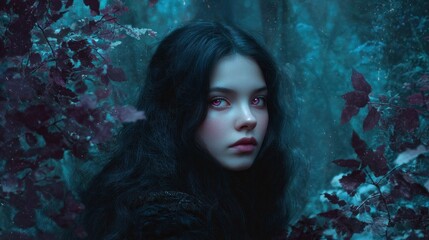 Girl in dark forest