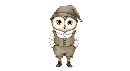 Adorable Owl in Cute Outfit Whimsical Illustration