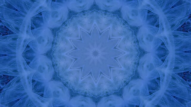 An indescribable amazing beautiful blue snowflake mandala. Kaleidoscopic circular moon pattern. The mystical birth of a star. Abstract space background