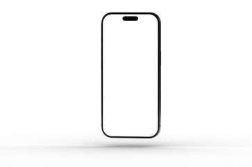 High-quality image of a modern smartphone mockup with a blank screen, perfect for app presentations or website designs.  Isolated on white back