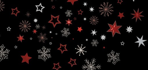 Festive winter background with red and white stars and snowflakes. Perfect for Christmas, New Year, and holiday designs.