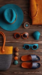 Colorful fashion accessories flat lay