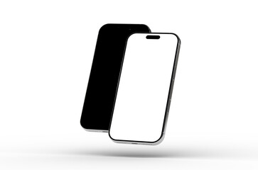 High-quality mockup of two smartphones with blank screens, perfect for app presentations or website designs. Clean and modern aesthetic.