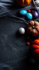 Halloween decorations on dark surface