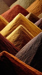 Colorful spice piles close up