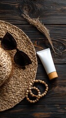 Straw hat sunglasses sunscreen bracelet