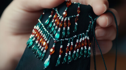 Handcrafted Beaded Embroidery with Colorful Beads and Thread