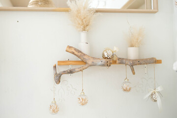 Beautiful Christmas tree in decorated living room. Festive interior