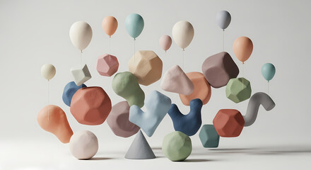 3D Abstract Composition with Balloons and Geometric Shapes