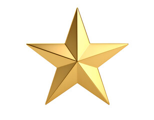 A stunning three-dimensional golden star with sharp edges and a glossy finish, perfect for various design projects.
