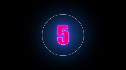 Neon timer icon 10 to 0 second countdown technology digital neon light game timer animation. Glowing neon light countdown timer oading circle animation transparent black background. - Powered by Adobe