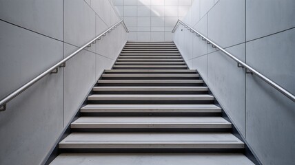 Obraz premium Modern concrete staircase with steel railings in side light
