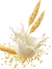 White Rice with Dramatic Milk Splash on Transparent Background