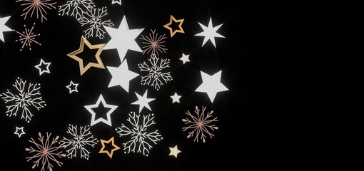 Festive winter background with stars and snowflakes. Perfect for holiday cards, websites, and social media.