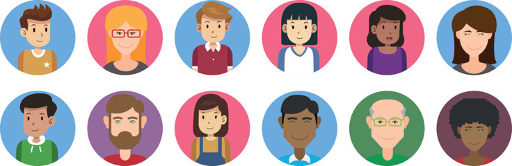 Fototapeta premium Minimal user avatar icon set with man woman and gender-neutral profile placeholders for login photo or account interface isolated on transparent background