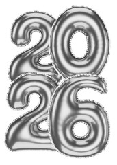 Silver 2026 Balloons 3D render, Isolated Collection of Bright Shiny Numbers, Festive New Year Decor.