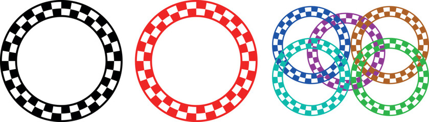 Circular checkerboard frame vector template for photo picture mockup transparent background isolated decorative border illustration