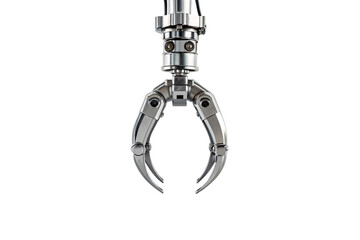 Fototapeta premium Precision robotic gripper with articulated chrome fingers and industrial pneumatic control assembly, isolated on a transparent background