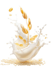 White Rice with Dramatic Milk Splash on Transparent Background