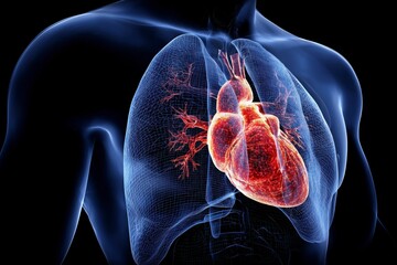 Human Anatomy, Heart and Lungs, Medical Visualization, 3D Illustration, Internal Organ System