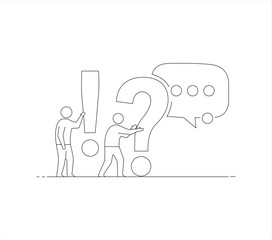 People solving problems with question and exclamation mark , solution; problem; answer; communication; team; work isolated on white background