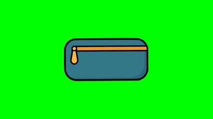 Cartoon flat design showing closed blue pencil pouch with yellow zipper, minimal illustration of student stationery holder - Powered by Adobe