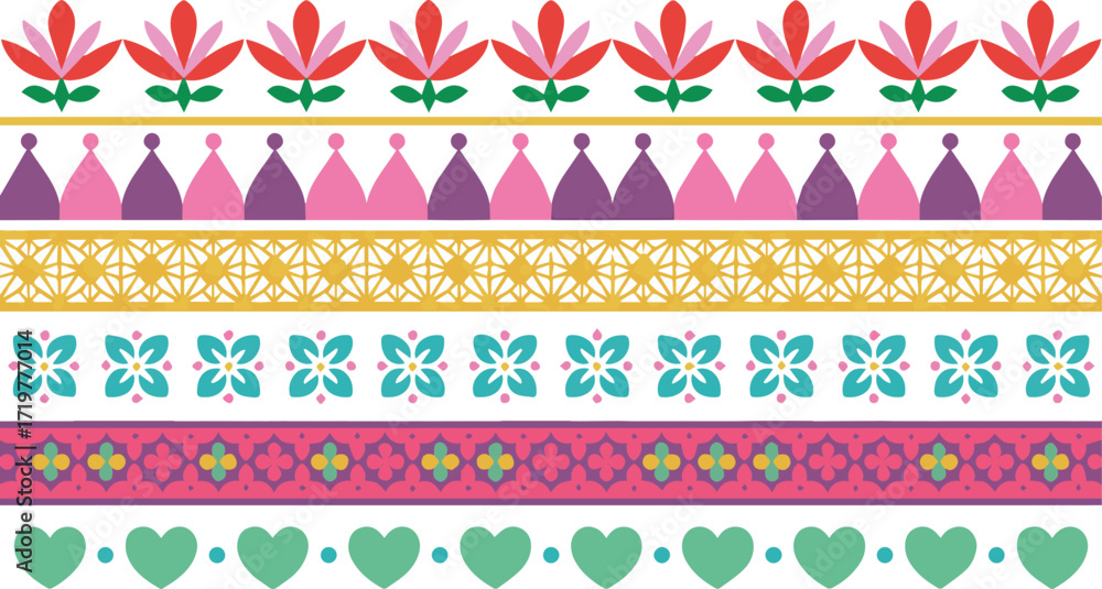 Poster vector art of colorful decorative border with floral and geometric patterns