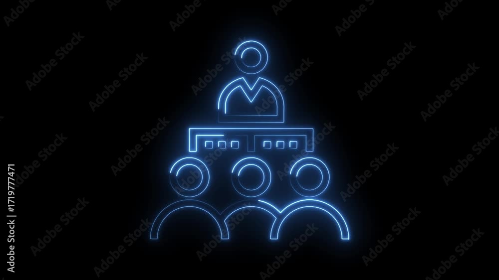 Poster blue neon corporate hierarchy team structure leader on black background animation loop