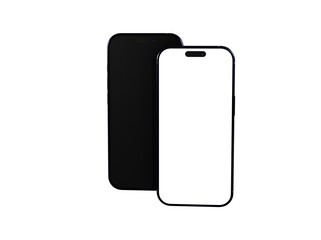 High-quality image of two smartphones, one with a black screen and one with a white blank screen, perfect for app presentations or we